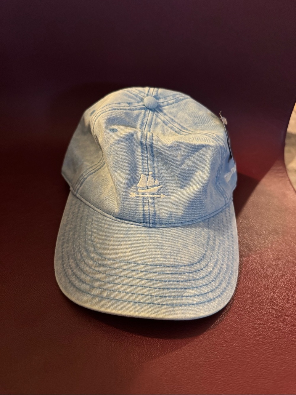 NWT Tillamook Light Blue Denim Washed Cotton Cap with Embroidered Sailboat